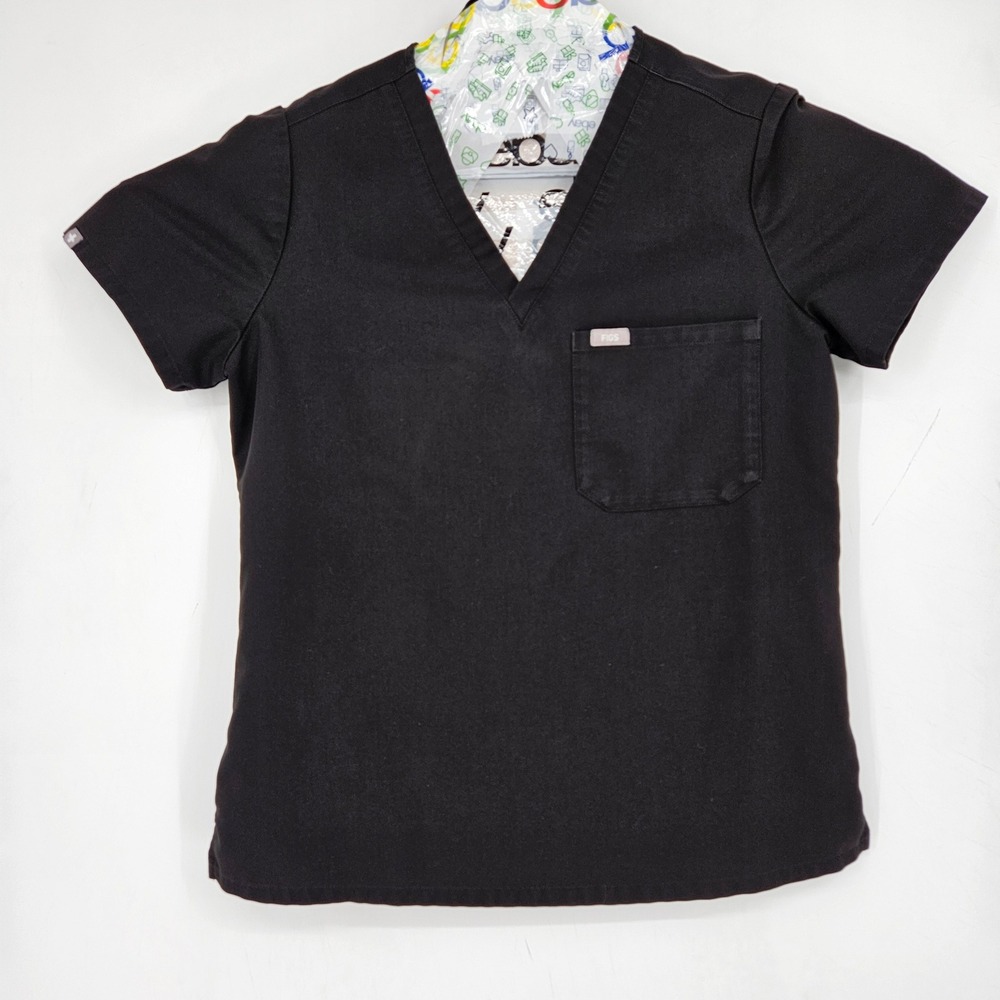 Figs Scrub Top Womens Medium Black Catarina One Pocket Healthcare Nurses Uniform